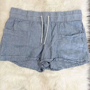Athleta Womens Cabo‎ Linen Shorts Chambray Blue Size 16 Pull On Travel Resort